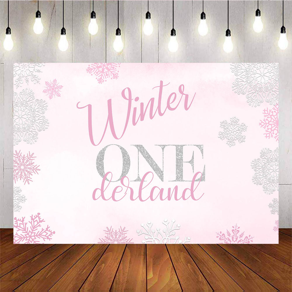 Mocsicka Pink Sliver Snowflakes Background Winter Onederland Baby Shower Backdrops-Mocsicka Party