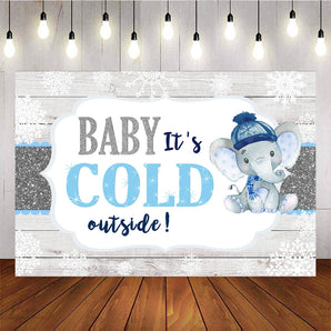 Mocsicka It's Cold Outside Winter Snowflakes Little Elephant Baby Shower Backdrop-Mocsicka Party