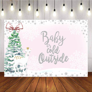 Mocsicka It's Cold Outside Winter Snowflakes Christmas Tree Baby Shower Backdrop-Mocsicka Party