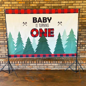 Mocsicka Baby is Turning One Back Drop Lumberjack Red Plaid Custom Backdrops-Mocsicka Party