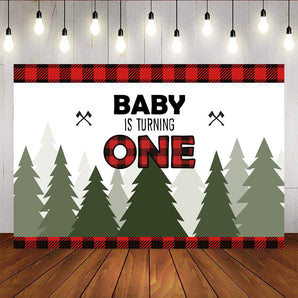 Mocsicka Baby is Turning One Back Drop Lumberjack Red Plaid Custom Backdrops