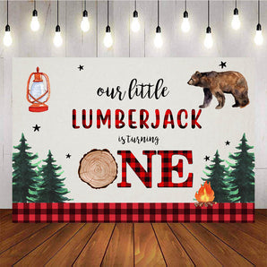 Mocsicka Lumberjack Red Plaid Backdrop Kerosene Lamp Forest Photo Banners-Mocsicka Party