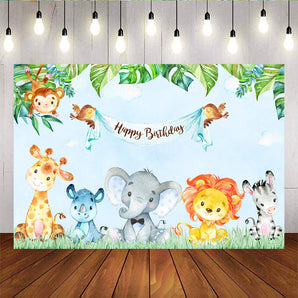 Mocsicka Wild Animals Happy Birthday Party Supplies Custom Newborn Backdrop-Mocsicka Party