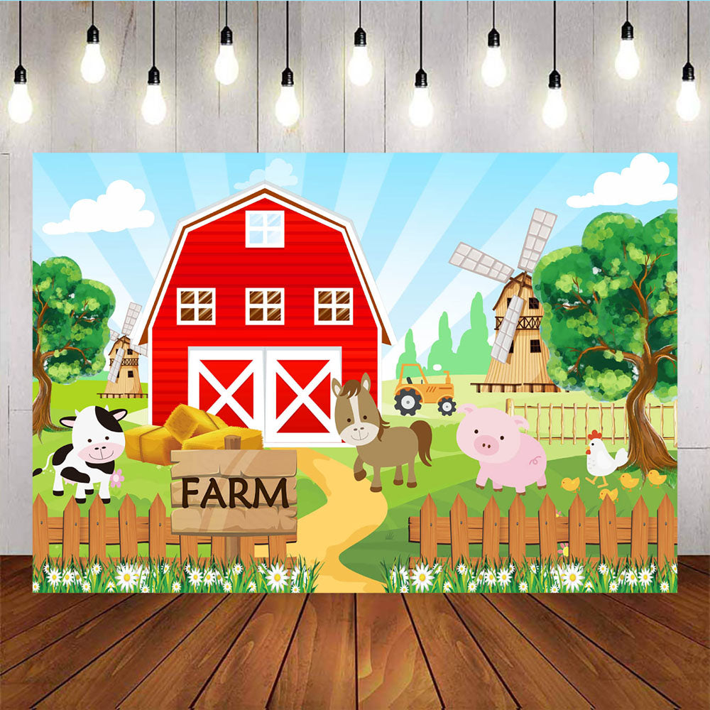 Mocsicka Farm Birthday Party Props Windmill Tractor Lattice and Cute Animals Back Drop-Mocsicka Party