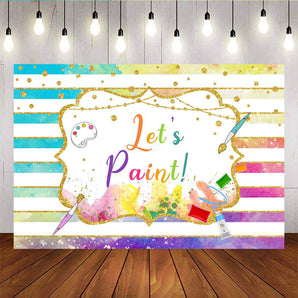 Mocsicka Let's Paint Backdrop Gold Dots Graffiti and Colorful Stripes Birthday Background-Mocsicka Party