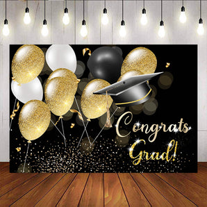 Mocsicka Happy Graduation Party Backdrop Golden Balloons Bachelor Cap Photo Banners-Mocsicka Party