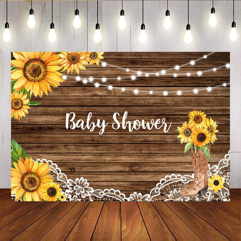 Mocsicka Wooden Floor and Sunflowers Baby Shower Backdrops Custom Party Decoration-Mocsicka Party