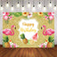 Mocsicka Pink Flamingo Flowers and Pineapple Happy Birthday Golden Backkground-Mocsicka Party