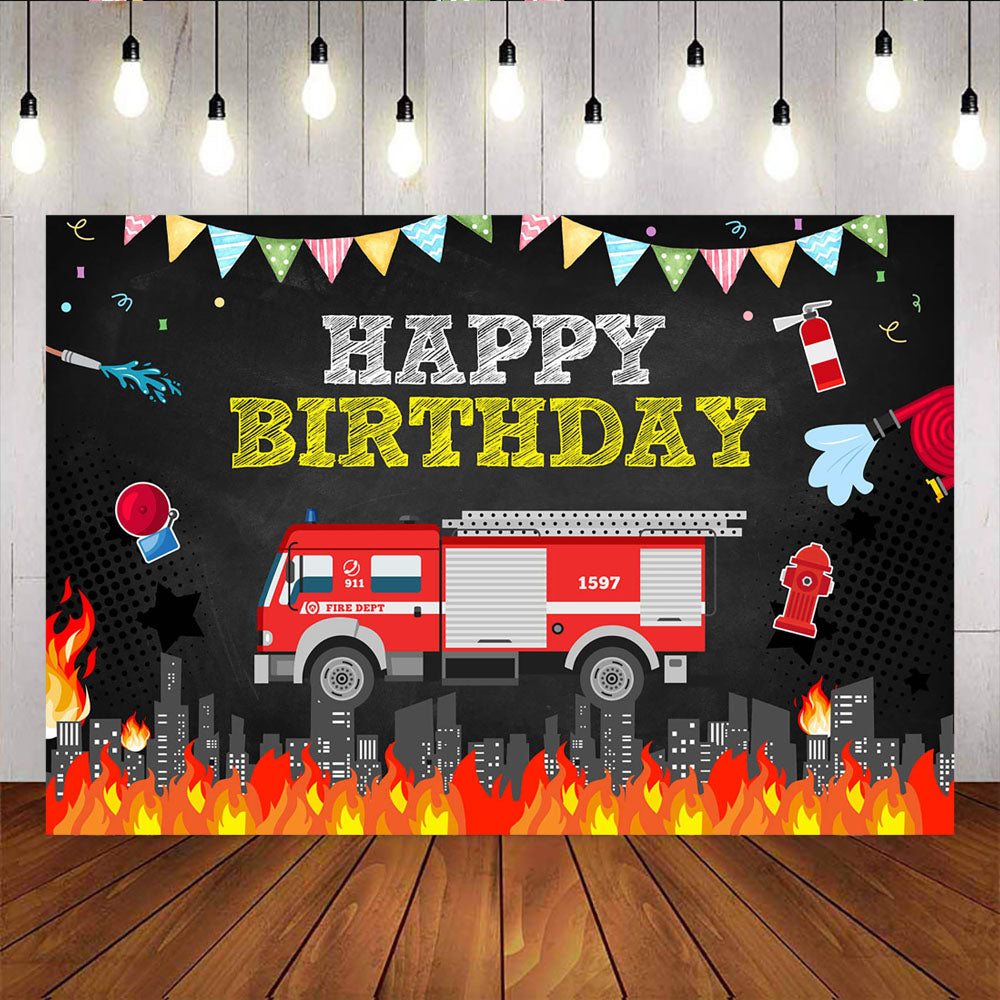 Mocsicka Fire Truck Theme Happy Birthday Backdrop Traffic Custom Newborn Back Drops-Mocsicka Party
