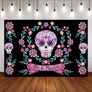 Mocsicka Day of the Dead Party Decoration Prop Skull Flowers Photo Background-Mocsicka Party