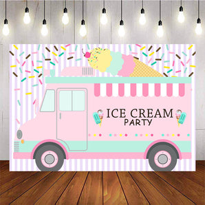 Mocsicka Ice Cream Party Props Dessert Car Happy Birthday Stripes Back Drops-Mocsicka Party