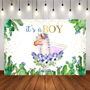 Mocsicka It's A Boy Baby Shower Backdrops Alpaca and Cactus Photo Background-Mocsicka Party