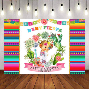 Mocsicka A Little Senorita is on Her Way Fiesta Cactus and Stripes Baby Shower Backdrops-Mocsicka Party