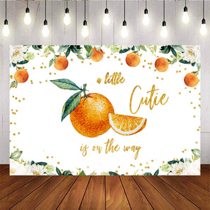 Mocsicka Orange and Flowers Golden Dots Baby Shower Custom Newborn Backdrops-Mocsicka Party