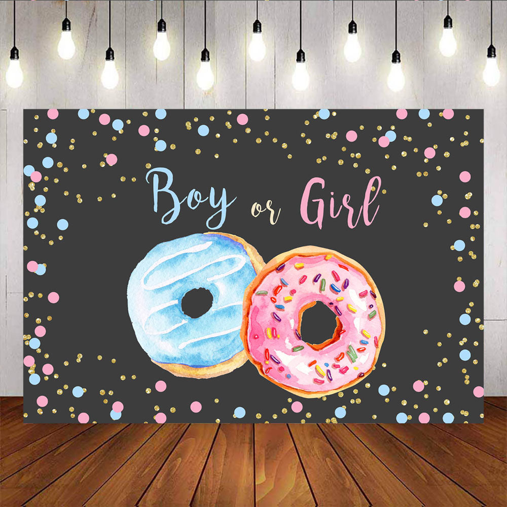 Mocsicka Boy or Girl Gender Reveal Background Donuts and Dots Photo Backdrops-Mocsicka Party