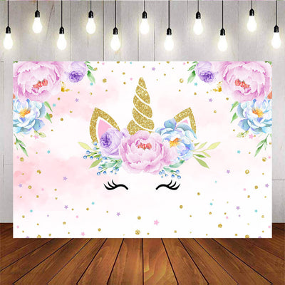 Mocsicka Golden Unicorn and Flowers Baby Shower Newborn Background-Mocsicka Party