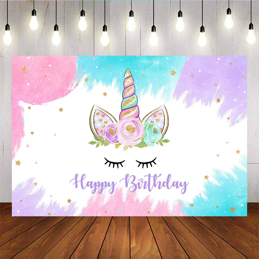 Mocsicka Flower Unicorn Happy Birthday Backdrop Custom Newborn Background-Mocsicka Party