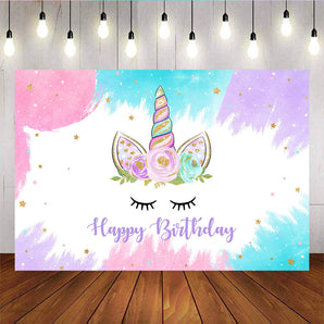 Mocsicka Flower Unicorn Happy Birthday Backdrop Custom Newborn Background-Mocsicka Party