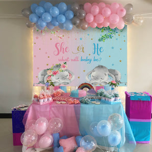 Mocsicka She or He Gender Reveal Backdrop Little Elephant Baby Shower Background-Mocsicka Party