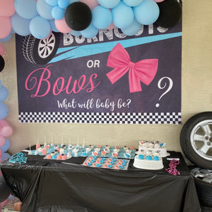 Mocsicka Burnouts or Bows Gender Reveal Backdrop Baby Shower Party Supplies-Mocsicka Party