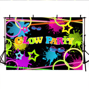 Mocsicka Let's Glow Party Background Neon Splash Paint for Photo Backdrops