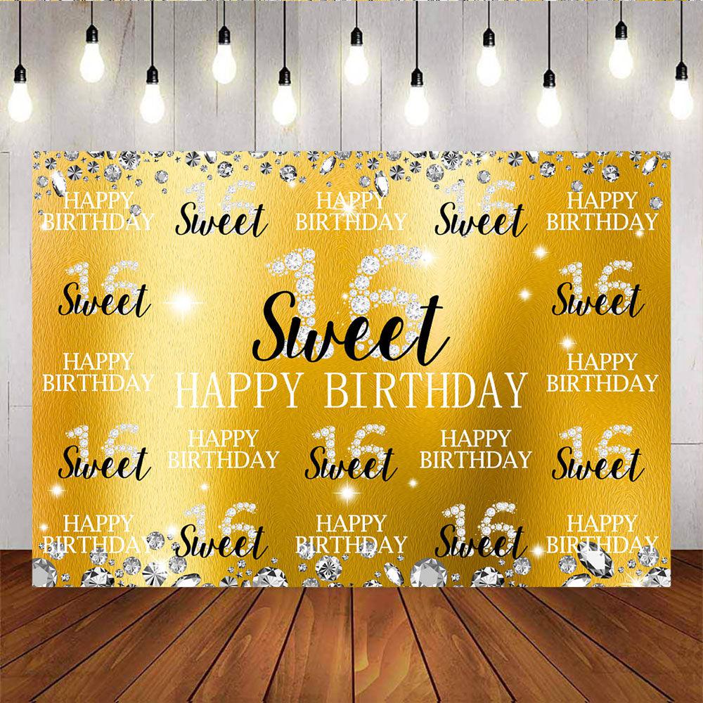 Mocsicka Sweet 16 Happy Birthday Backdrop Diamonds Step and Repeat Background-Mocsicka Party
