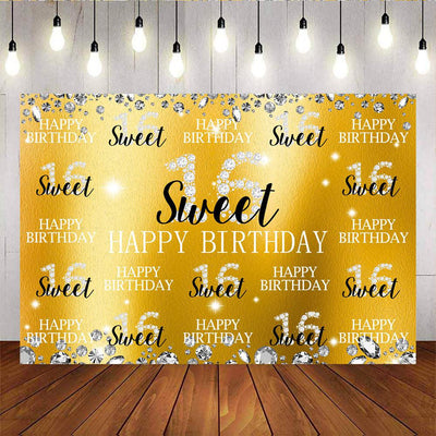 Mocsicka Sweet 16 Happy Birthday Backdrop Diamonds Step and Repeat Background-Mocsicka Party