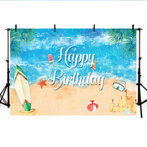 Mocsicka Summer Beach Blue Sea Happy Birthday Backdrop Custom Newborn Background