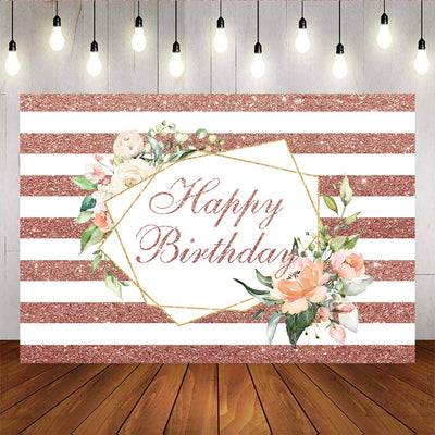 Mocsicka Champagne Gold Stripes and Flowers Happy Birthday Decor Props-Mocsicka Party