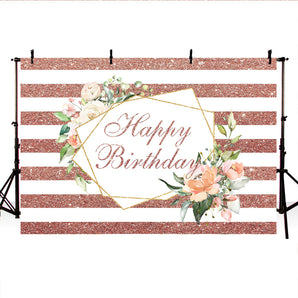 Mocsicka Champagne Gold Stripes and Flowers Happy Birthday Decor Props