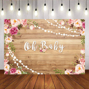 Mocsicka Oh Baby Backdrop Wooden Floor and Flowers Baby Shower Decor Props-Mocsicka Party