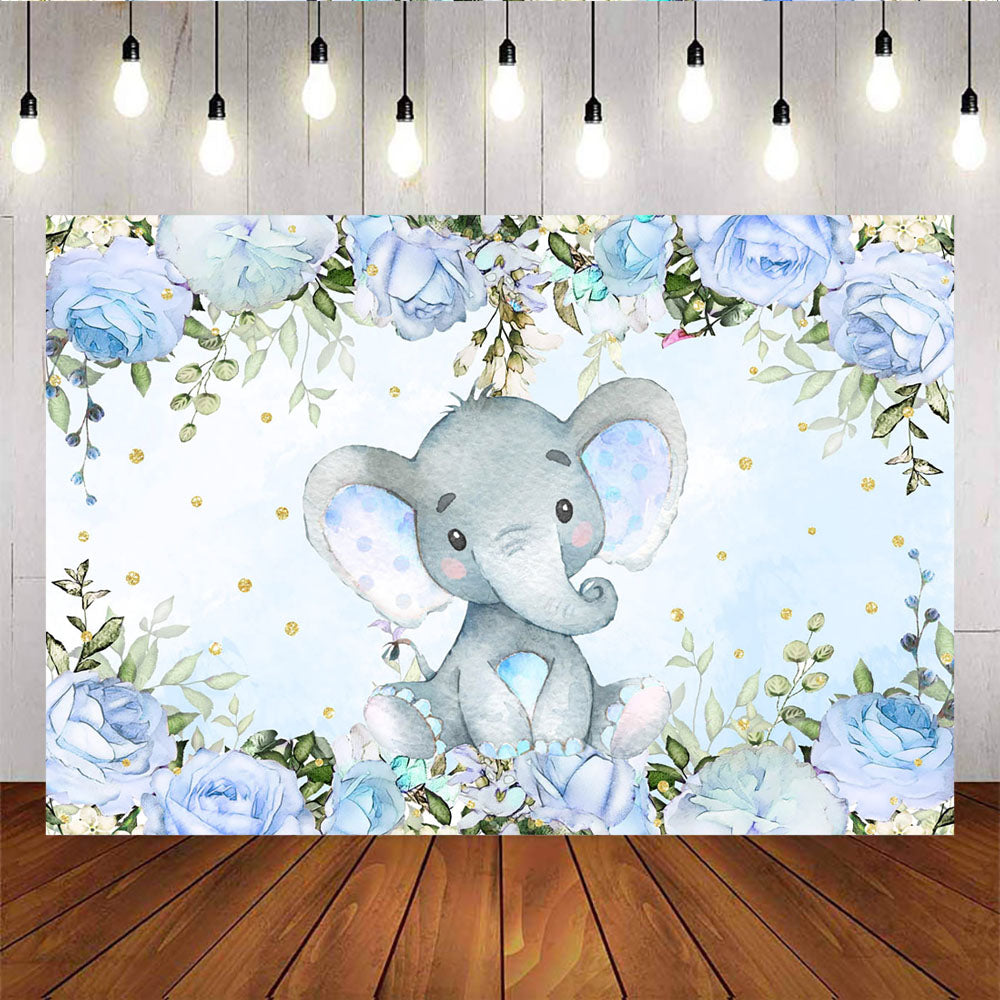 Mocsicka Little Elephant Baby Shower Decoration props Flowers and Gold Dots Backdrop-Mocsicka Party