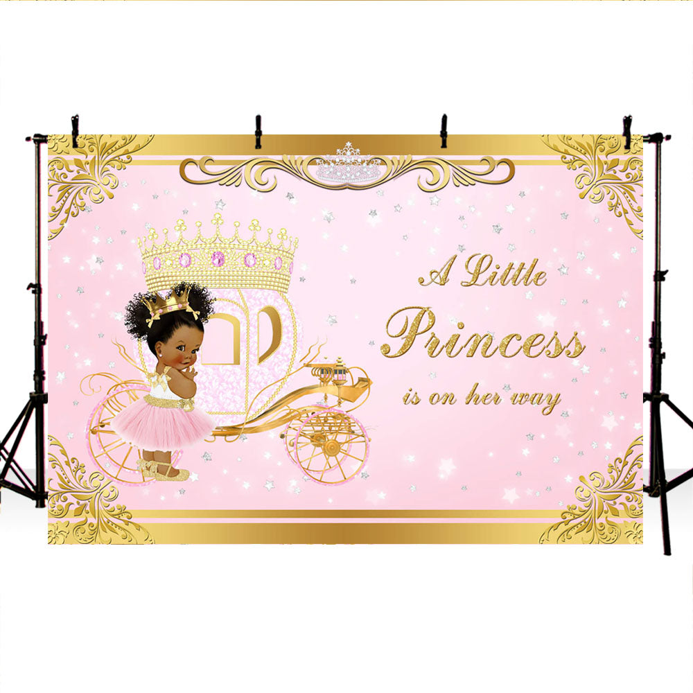 Mocsicka Little Princess Baby Shower Decor Prop Gold Crown and Carriage Backdrops