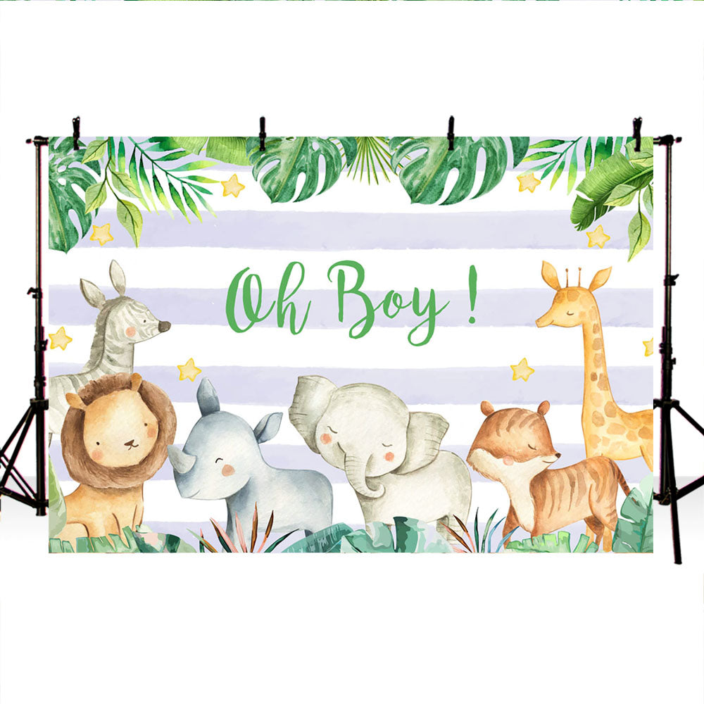 Mocsicka Oh Boy Baby Shower Decor Prop Animals and Stars Stripes Photo Backdrops