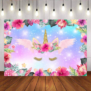 Mocsicka Unicorn Birthday Background Flowers and Glowing Dots Custom Newborn Backdrops-Mocsicka Party