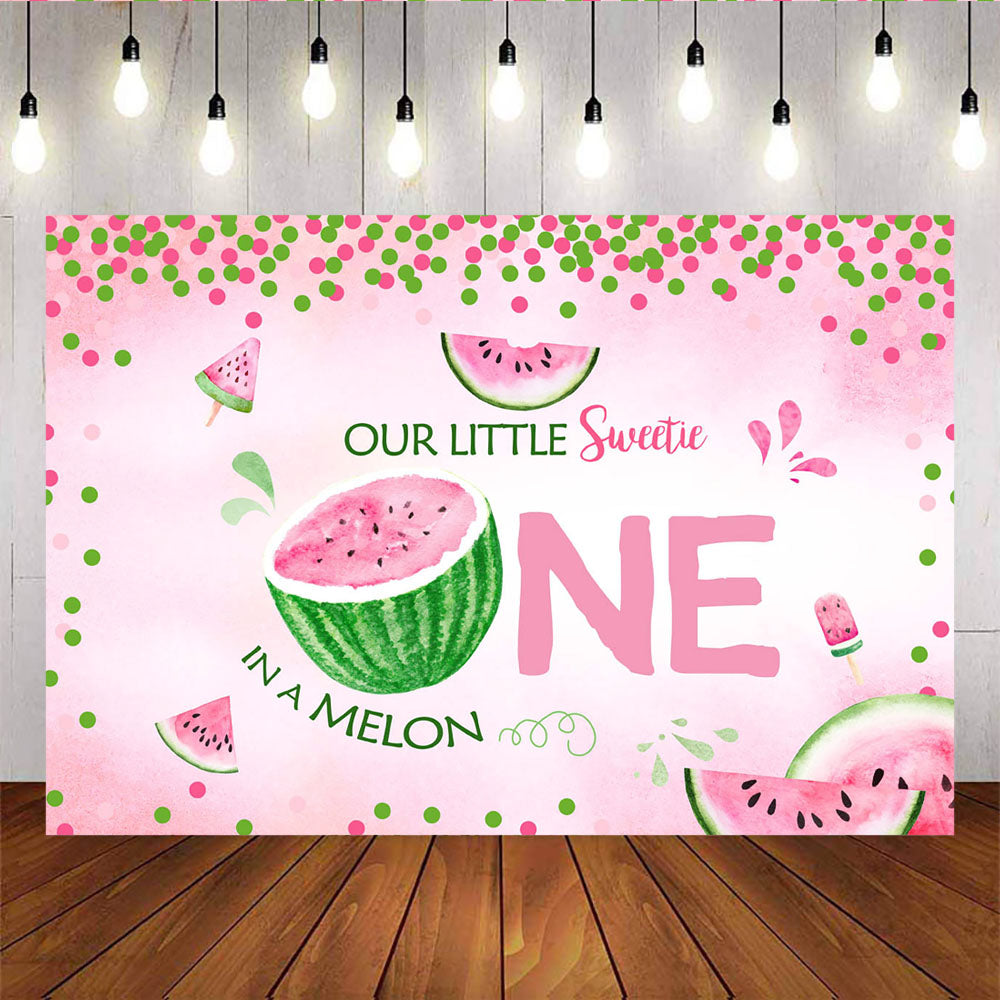 Mocsicka Sweet Watermelon Turining One Backdrop Pink and Green Dots Photo Banners-Mocsicka Party