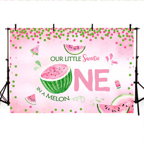 Mocsicka Sweet Watermelon Turining One Backdrop Pink and Green Dots Photo Banners
