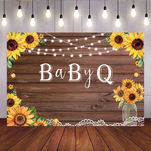 Mocsicka Wooden Floor Sunflowers Photo Backdrop Baby Shower Decor Props-Mocsicka Party