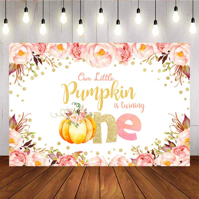Mocsicka Little Pumpkin Gold Dots and Flowers First Birthday Party Backdrops-Mocsicka Party