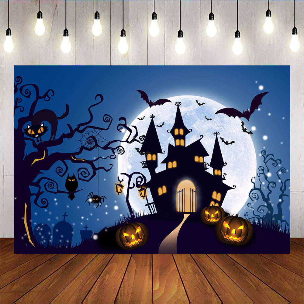 Mocsicka Halloween Theme Backdrop Bright Moon Ancient Castle Photo Banners-Mocsicka Party