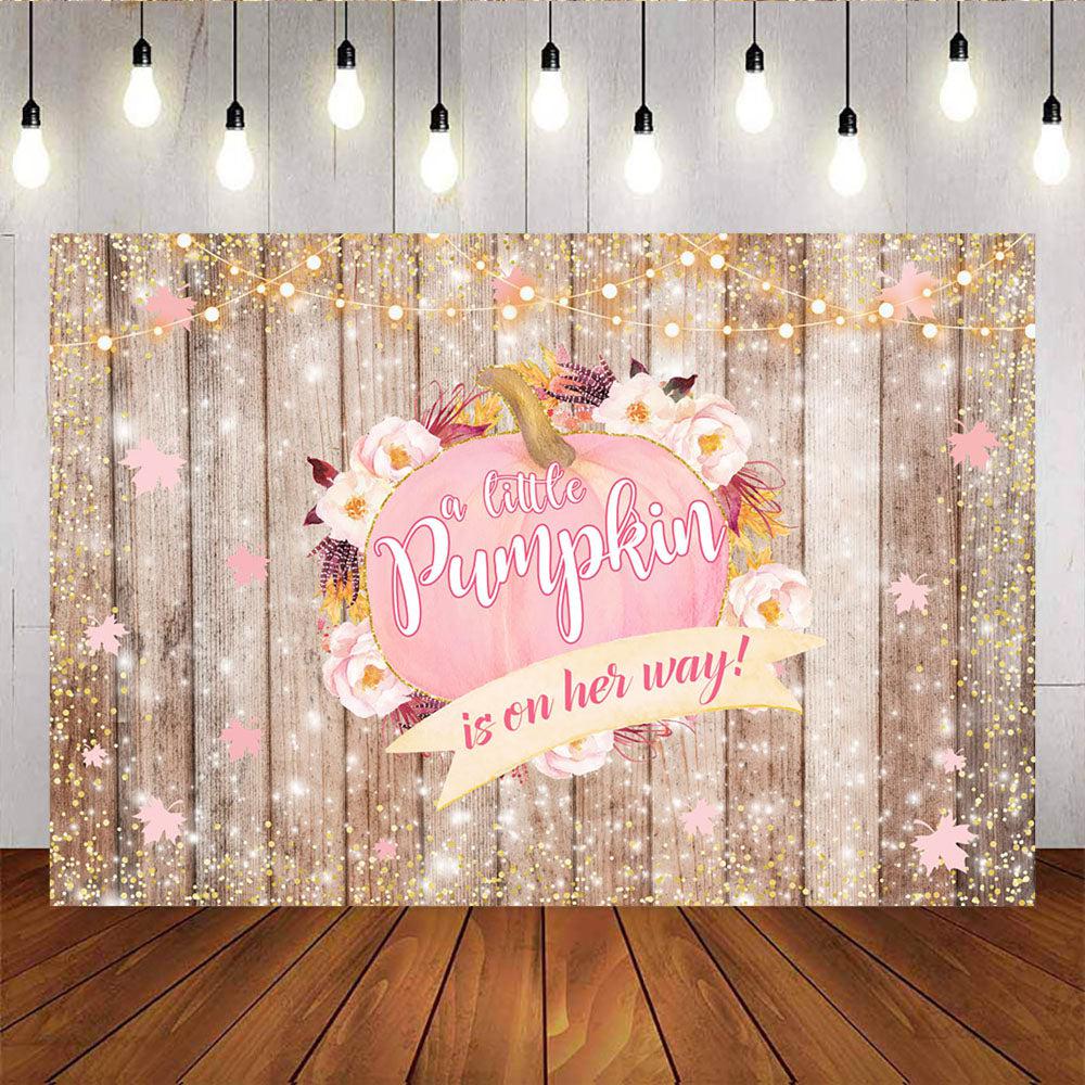 Mocsicka Little Pink Pumpkin Maple Leaf Backdrop Baby Shower Party Decor-Mocsicka Party