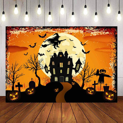 Mocsicka Halloween Party Decor Bright Moon Castle and Witch Photo Backdrop-Mocsicka Party