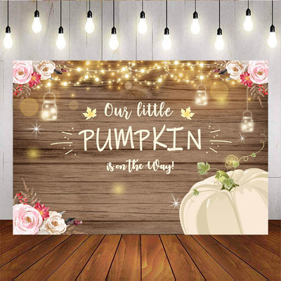 Mocsicka Wooden Floor Backdrops Pumpkin Flowers and Glowing Dots Baby Shower Decor Prop-Mocsicka Party