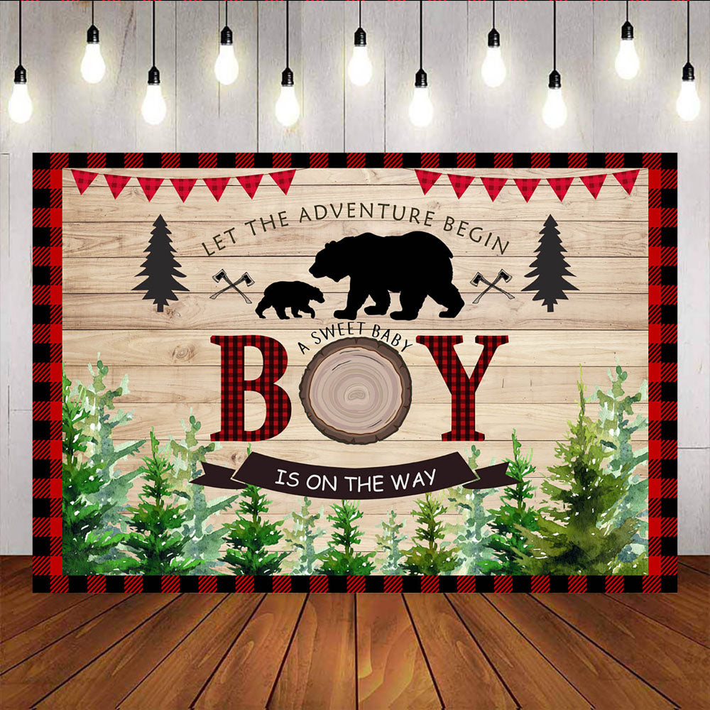 Mocsicka A Sweet Baby Boy Lumberjack Red Plaid Baby Shower Background-Mocsicka Party