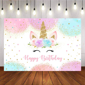 Mocsicka Gold Unicorn Happy Birthday Decor Little Stars Glowing Dots Backdrops