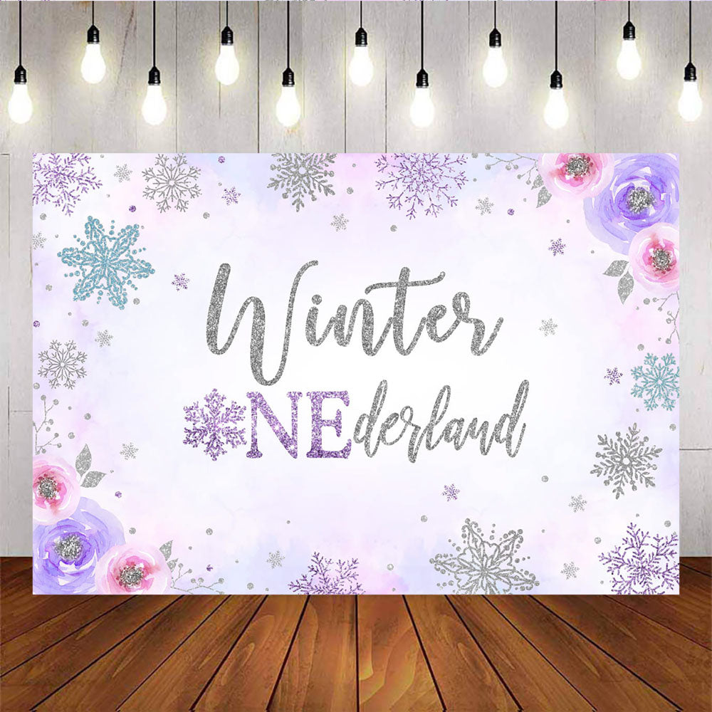 Mocsicka Winter Onederland Flowers and Snowflakes Baby Shower Backdrops-Mocsicka Party
