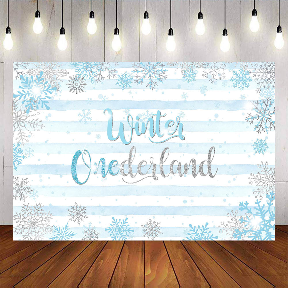 Mocsicka Winter Onederland Snowflakes and Stripes Baby Shower Backdrop-Mocsicka Party