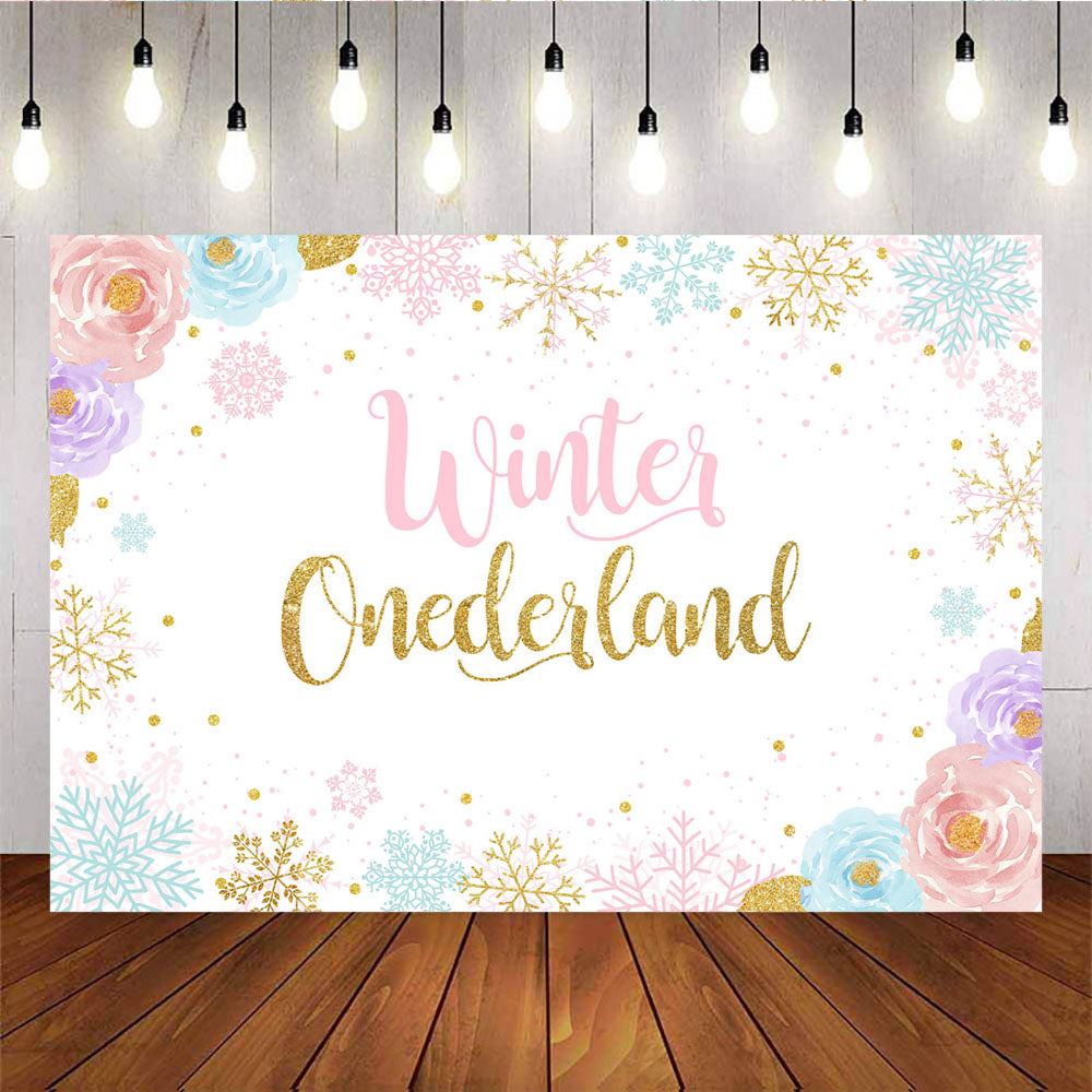 Mocsicka Winter Onederland Snowflakes and Flowers Baby Shower Backdrop-Mocsicka Party