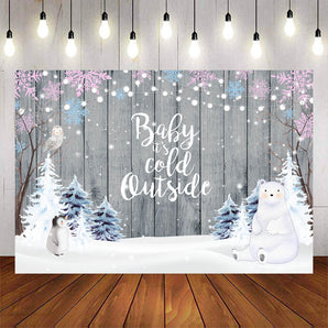Mocsicka Little Bear and Penguin Winter Snowflakes Baby Shower Backdrops-Mocsicka Party