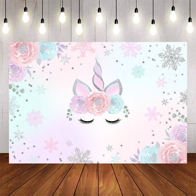 Mocsicka Little Unicorn Sliver Snowflakes and Flowers Baby Shower Birthday Backdrop-Mocsicka Party